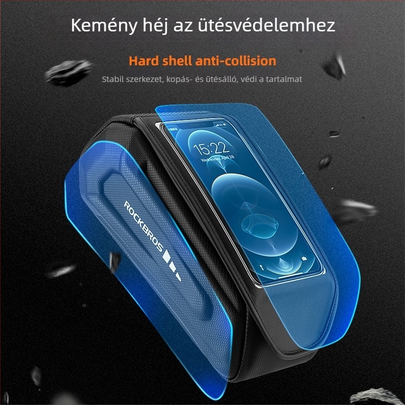 ROCKBROS Felsőcsőre szerelhető kerékpártáska, merev tokkal a telefon számára — hegymászó és országúti kerékpárokhoz