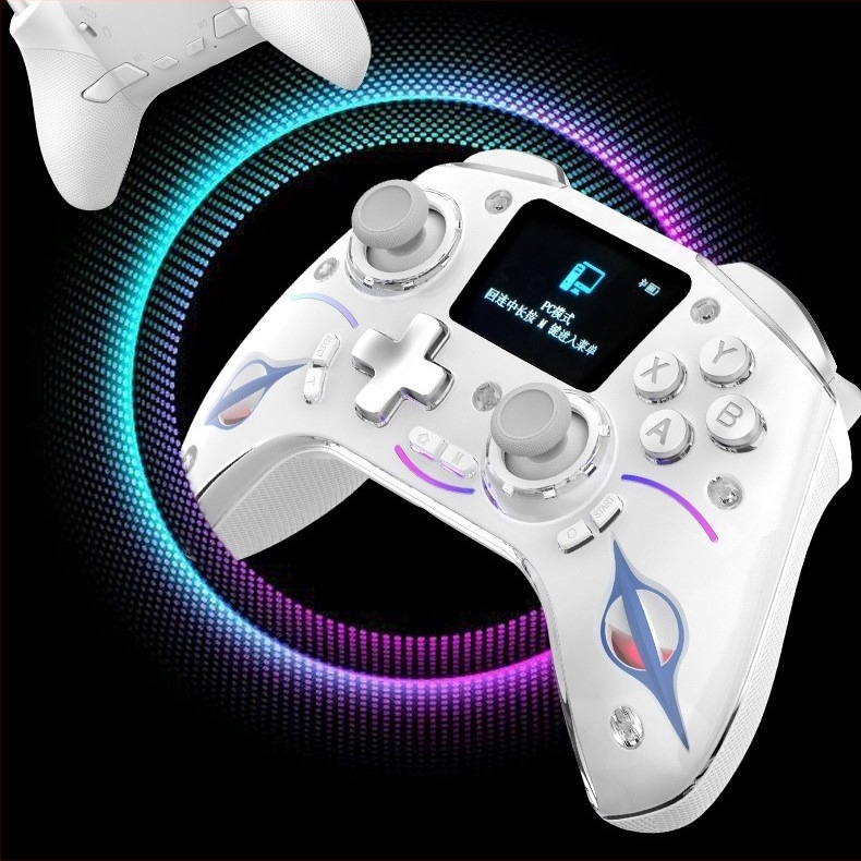 Vezeték nélküli Bluetooth játékkontroller három üzemmóddal, Hall-szenzoros joystick, intelligens kijelző, kettős vibráció, programozható