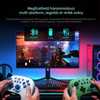 Vezeték nélküli Switch kontroller Bluetooth-kapcsolattal PC-hez, Androidhoz és iOS-hez – Hall-szenzoros joystick