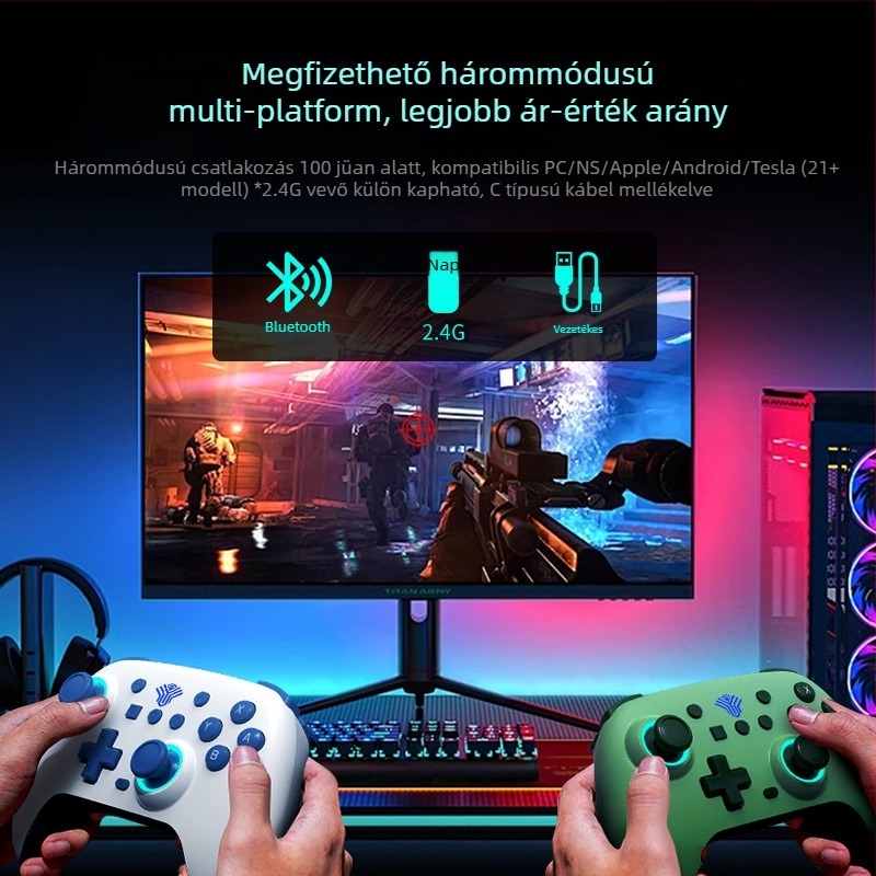 Vezeték nélküli Switch kontroller Bluetooth-kapcsolattal PC-hez, Androidhoz és iOS-hez – Hall-szenzoros joystick