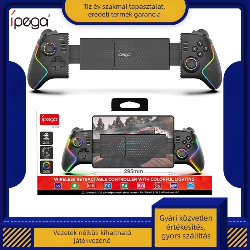 Ipega PG-9122 Játékvezérlő (Vezeték nélküli Bluetooth, USB-C, RGB világítás, Vibráció, kihúzható dizájn)