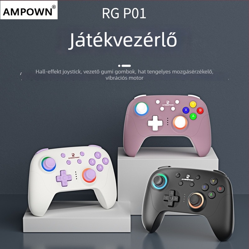 AMPOWN RGP01 gamepad — Vezeték nélküli, többplatformos vezérlő Bluetooth 5.3/2.4G, USB, vibráció, RGB világítás