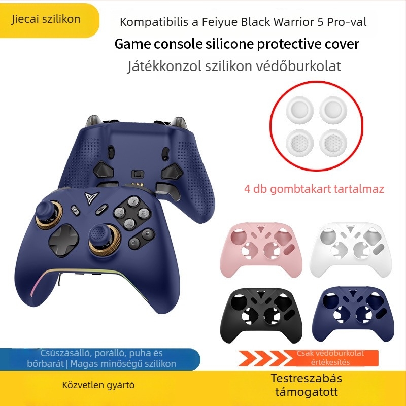 Szilikon védőtok Flydigi Black Warrior 5Pro játékkontrollerhez, 4 joystick sapkával, injektált kivitelben