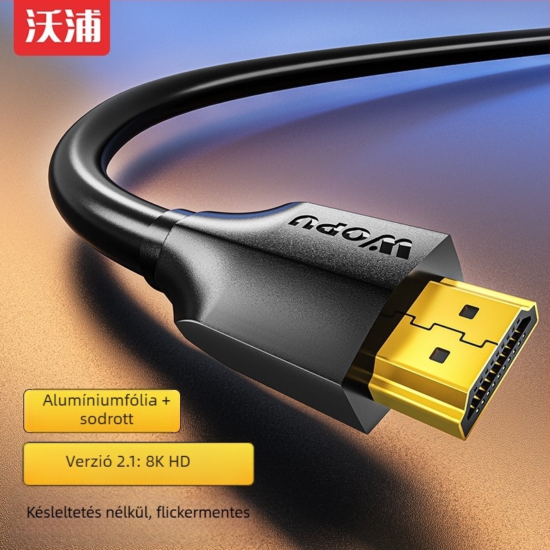 HDMI 2.1 kábel 8K60Hz támogatással, fonott árnyékolás, aranyozott csatlakozók, TV-khez, set-top boxokhoz és projektorokhoz — hosszok 1,5 m, 2 m, 3 m, 5 m és 10 m