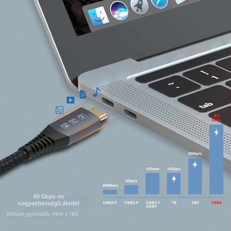 Thunderbolt 4 USB4.0 Type-C adatkábel laptophoz, 40Gbps HD videóátvitel