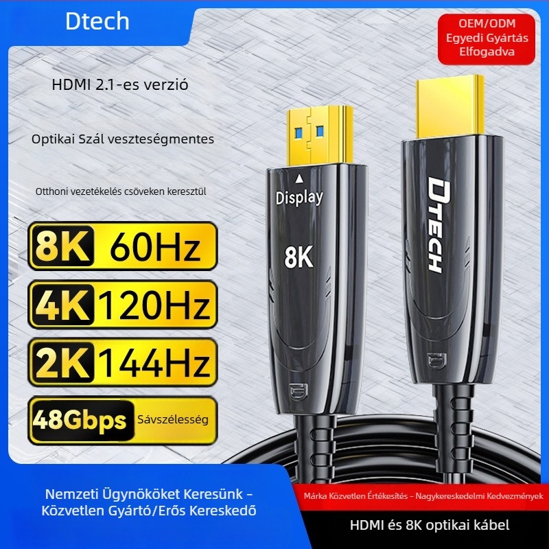 Det optikai HDMI-kábel, V2.1 verzió, 8K/60Hz, HDMI 2.1, PC-hez, projektorhoz és monitorhoz