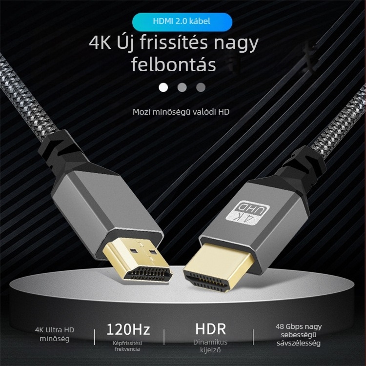 HDMI kettősférfi kábel 2.0, szövött alumínium ház, oxigénmentes réz, videó kábel számítógép/projektor számára