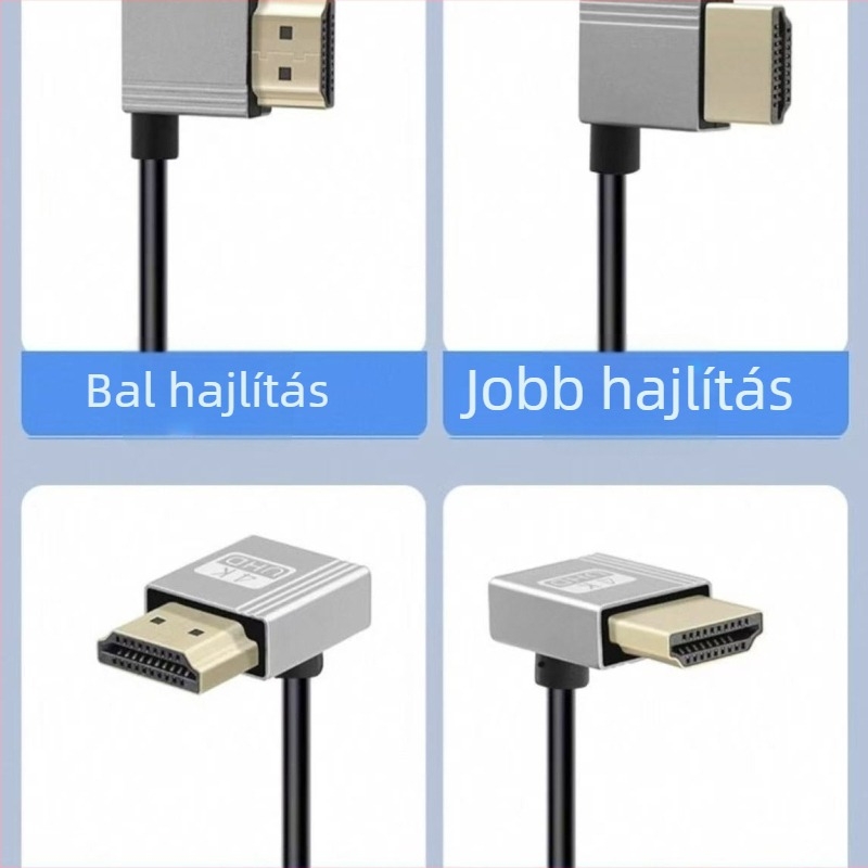 4K HDMI-kábel, 2,4 m, 90°-os sarokkal, TV-hez, számítógéphez, projektorhoz és kamerához