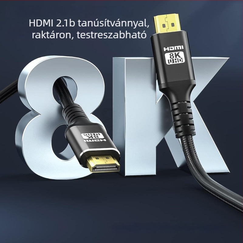 HDMI 2.1b kábel, fonott dizájn, aranyozott alumínium burkolat, 8K60Hz, 4K120Hz, HDMI 2.0-kompatibilis