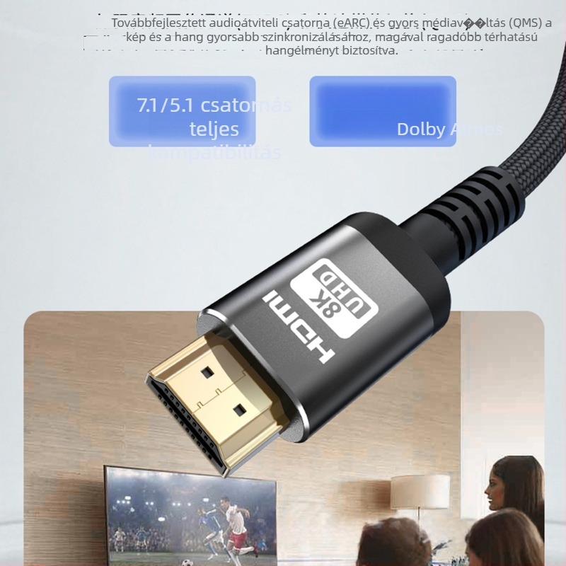 HDMI 2.1b kábel, fonott dizájn, aranyozott alumínium burkolat, 8K60Hz, 4K120Hz, HDMI 2.0-kompatibilis