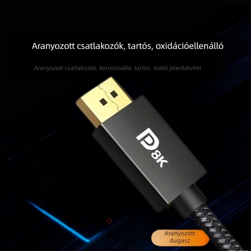 DisplayPort 1.4 férfi–férfi kábel, 8K60Hz, oxigénmentes réz, DP-8K