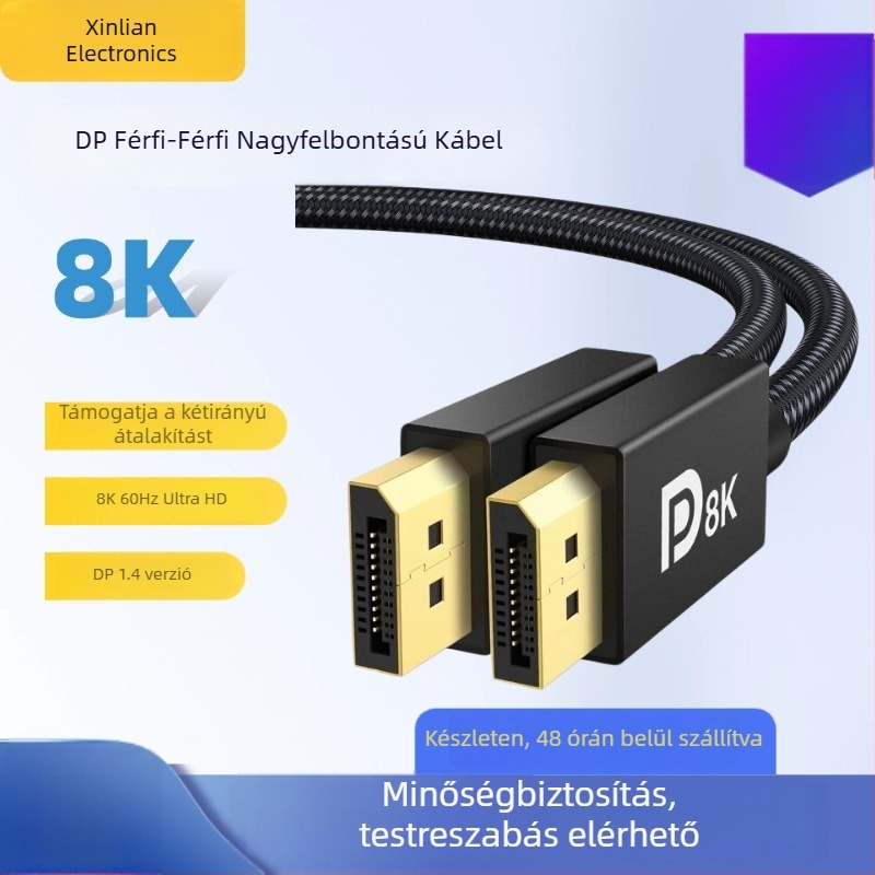 DisplayPort 1.4 férfi–férfi kábel, 8K60Hz, oxigénmentes réz, DP-8K