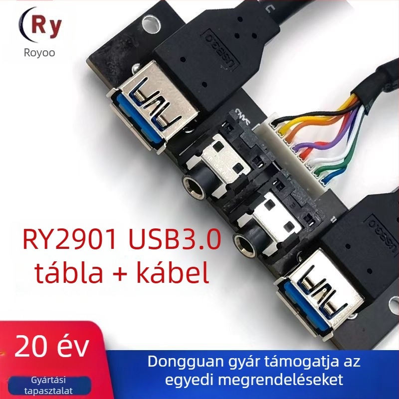 USB 3.0 előlapi panelkábel asztali számítógéphez, ROYOO RY2901, oxigénmentes réz vezeték, hossz 500 mm