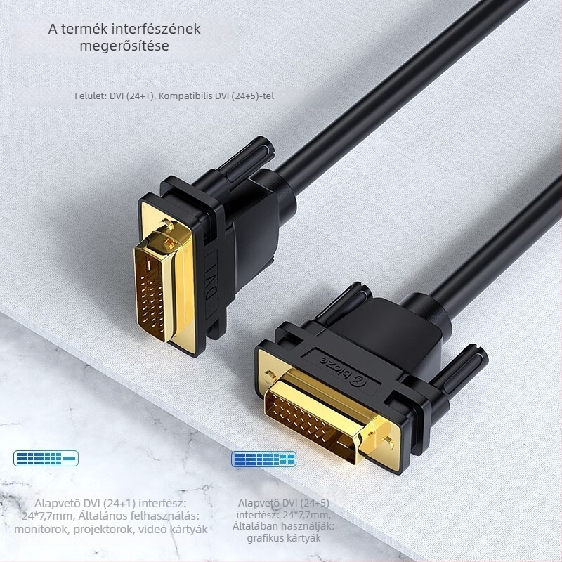 DVI-D férfi–férfi kábel, 24+1, aranyozott, oxigénmentes réz, adapter-konverziós kábel