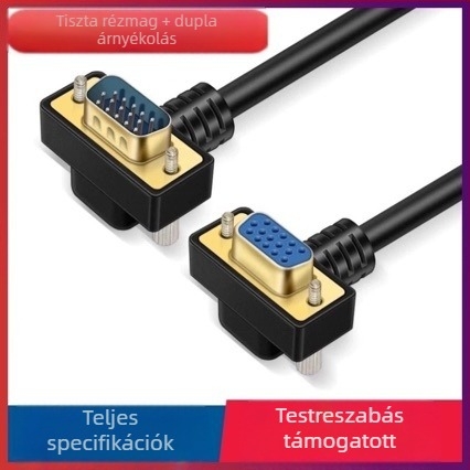270°-os VGA kábel, csatlakozás: egyenes férfi a görbült női csatlakozóhoz, oxigénmentes réz, aranyozott érintkezők, hossz 0,5–20 m