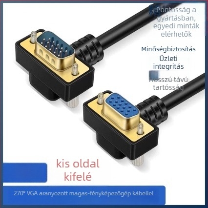 270°-os VGA kábel, csatlakozás: egyenes férfi a görbült női csatlakozóhoz, oxigénmentes réz, aranyozott érintkezők, hossz 0,5–20 m