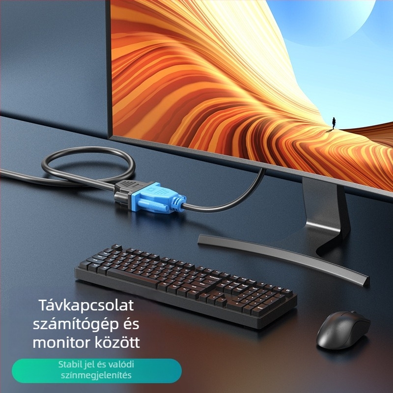 VGA kábel női-női csatlakozóval, csavarral, tiszta réz, kettős árnyékolású, 0,3 m hosszú, monitorokhoz