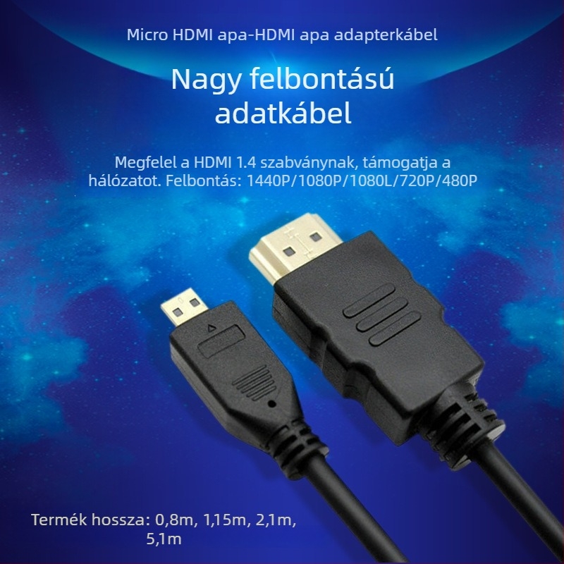 Micro HDMI–HDMI kábel, nagy felbontású adatkábel tabletekhez és kamerákhoz, monitorokhoz és projektorokhoz, 0,3 m hosszú