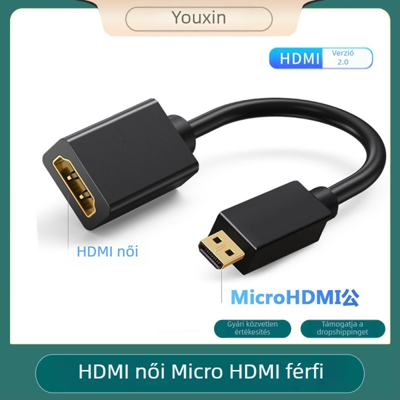 Micro HDMI–ről HDMI‑re adapter, Micro HDMI bemenetről standard HDMI kimenetre, támogatja a HDMI 2.0/1.4 és a 4K felbontást