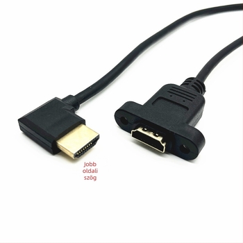 HDMI hosszabbító kábel 90°-os hajlattal, férfi–női csatlakozó, réz vezető, aranyozott bevonat