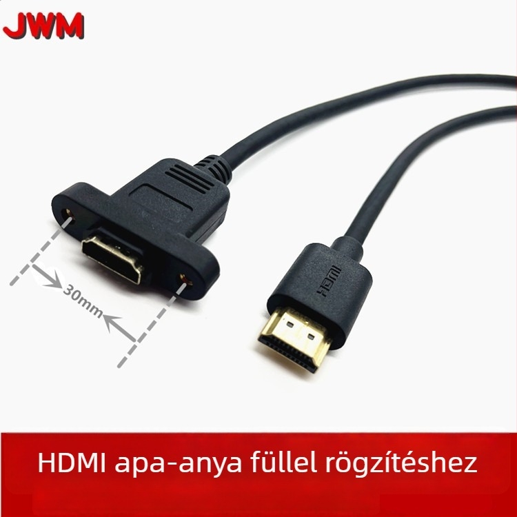 HDMI hosszabbító kábel, férfi–nő, 1 m, oxigénmentes réz, aranyozott, 4K/2K, csavaros furattal a rögzítéshez