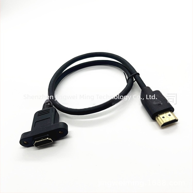 HDMI hosszabbító kábel, férfi–nő, 1 m, oxigénmentes réz, aranyozott, 4K/2K, csavaros furattal a rögzítéshez
