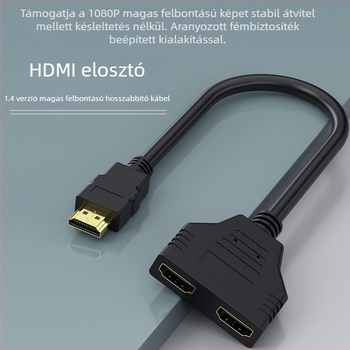 HDMI 1x2 osztó, férfi–női, 1080P, oxigénmentes réz, aranyozott csatlakozók