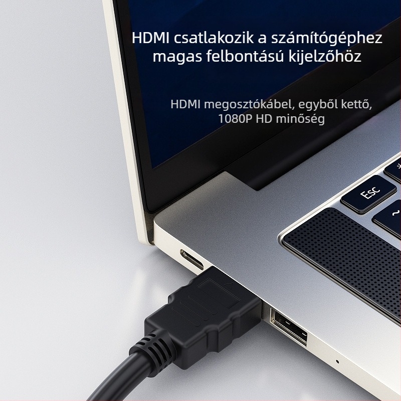 HDMI 1x2 osztó, férfi–női, 1080P, oxigénmentes réz, aranyozott csatlakozók