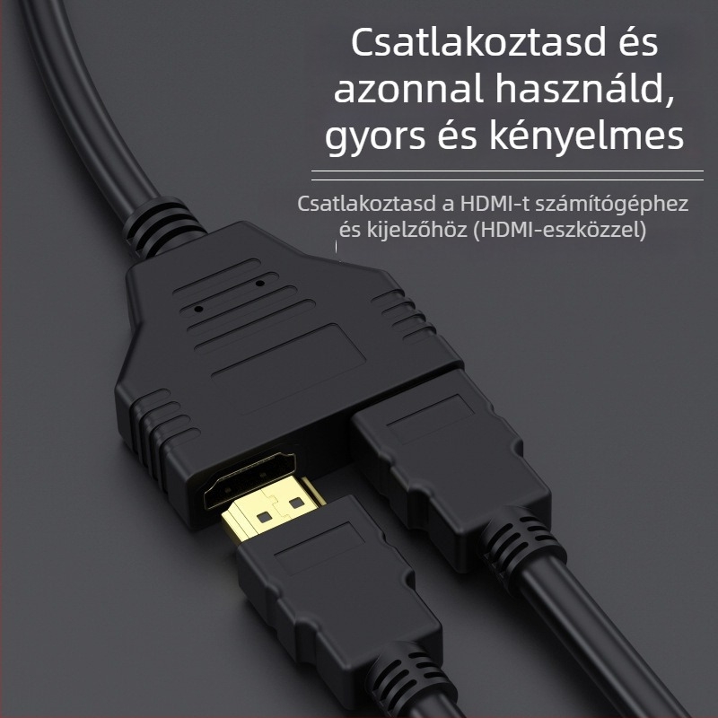 HDMI 1x2 osztó, férfi–női, 1080P, oxigénmentes réz, aranyozott csatlakozók