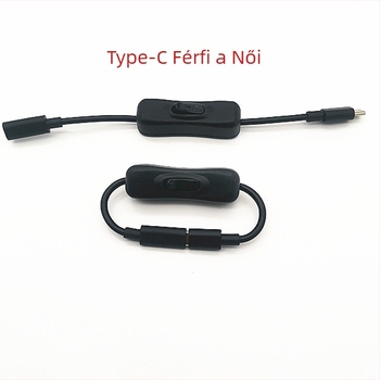 Type-C férfi–nő adapteres hosszabbító kábel kapcsolóval, réz vezető, hossz 0.2–1 m, tömeg 0.03 kg