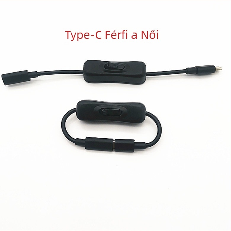 Type-C férfi–nő adapteres hosszabbító kábel kapcsolóval, réz vezető, hossz 0.2–1 m, tömeg 0.03 kg