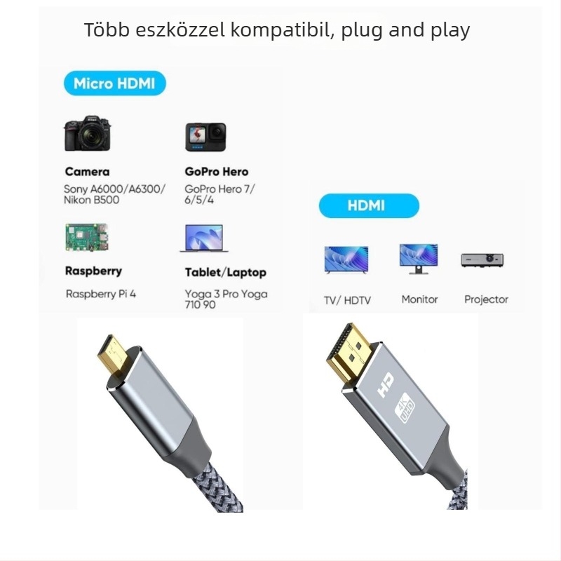 XZ HD7-07 micro HDMI–HDMI kábel, 4K támogatás, OFC réz belső vezető, aranyozott csatlakozók