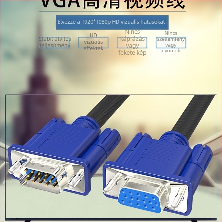 VGA-kábel vga3+6, réz, 3+6 tűs, TV, monitor és projektorhoz