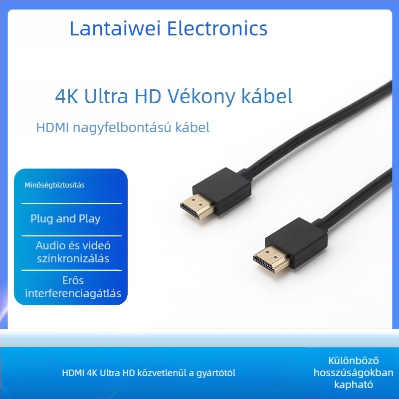 19+1 HDMI vékony kábel számítógéphez, TV-hez, set-top boxhoz és projektorhoz – verzió 2.0, 4K HDMI magas felbontású kábel