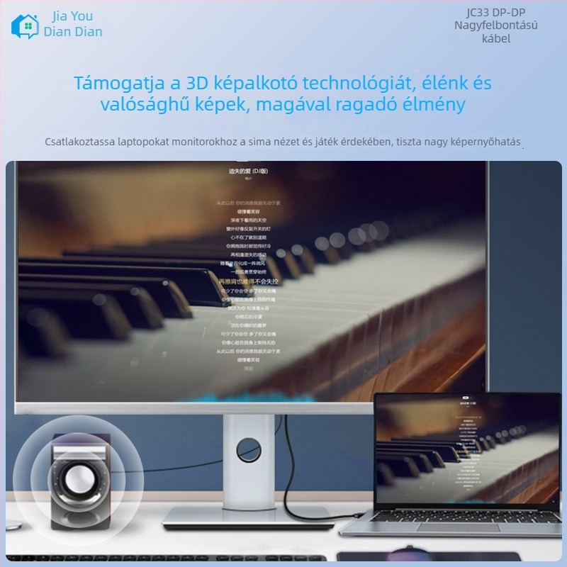 DisplayPort–DisplayPort HD kábel, lapos fejű csatlakozó, adapterkábel, DP/miniDP kábel, oxigénmentes réz vezető