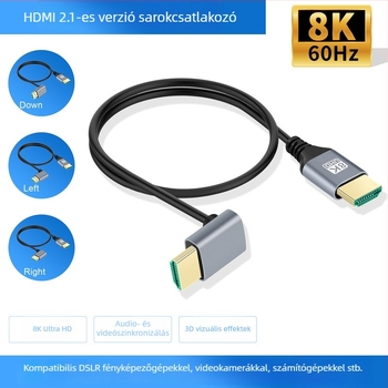 HDMI 2.1 8K 90° hajlított HDMI-kábel, 1 m, aranyozott, PC/TV/monitor/projektorhoz