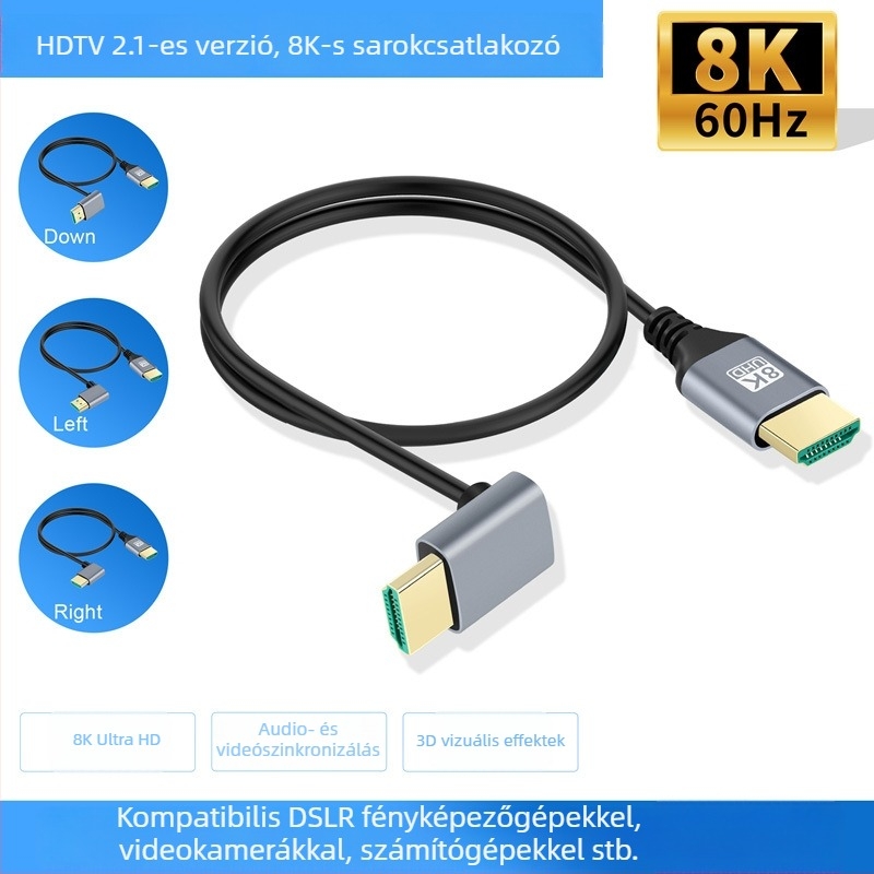 HDMI 2.1 8K 90° hajlított HDMI-kábel, 1 m, aranyozott, PC/TV/monitor/projektorhoz