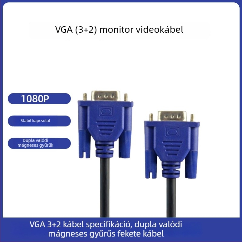 VGA 3+2 Monitorkábel, VGA videókábel PC-hez, 5 m, nagy felbontású