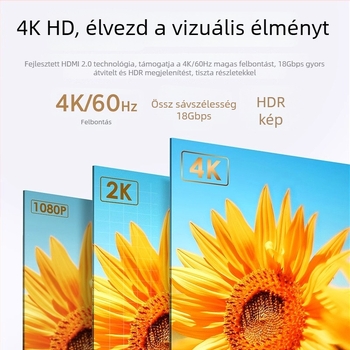 HDMI-kábel 4K 2.0, réz vezetőkkel és aranyozott csatlakozókkal, 2 m hosszú, PC/Projektor/TV/Monitor