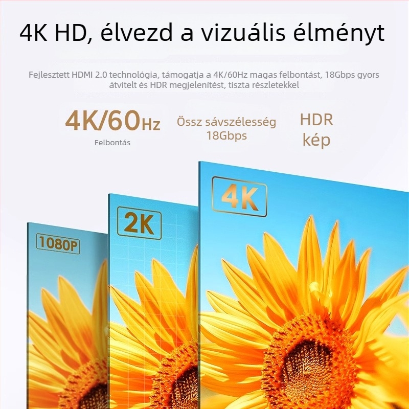 HDMI-kábel 4K 2.0, réz vezetőkkel és aranyozott csatlakozókkal, 2 m hosszú, PC/Projektor/TV/Monitor