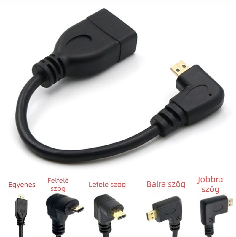 HDMI női – Micro HDMI 4K adapterkábel, balra, jobbra, fel és le hajlított, hossz 0,15 m