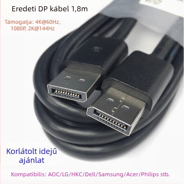 DisplayPort kábel, 4K144Hz, férfi–férfi csatlakozás, réz vezető