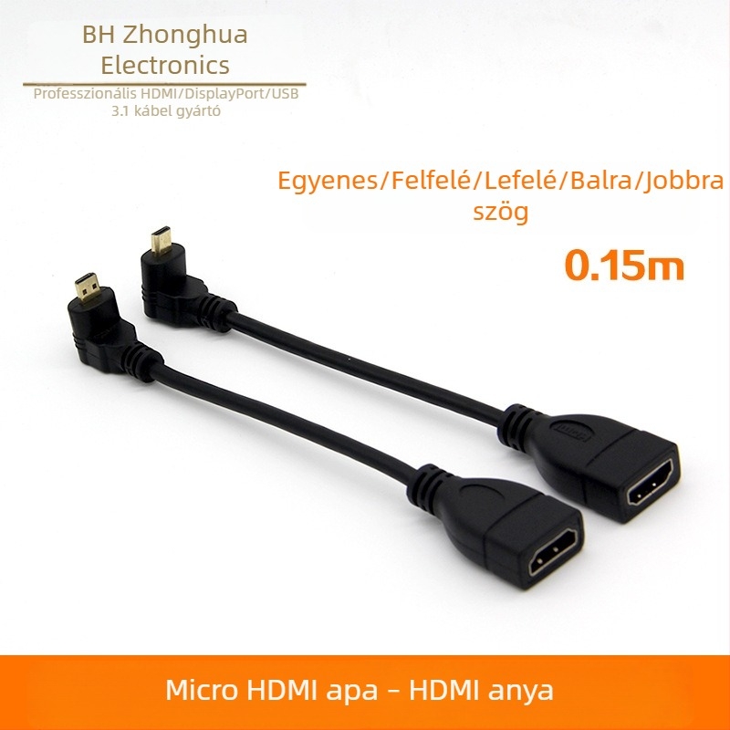 Micro HDMI–HDMI adapterkábel, női csatlakozó, aranyozott, 0,15 m hosszú