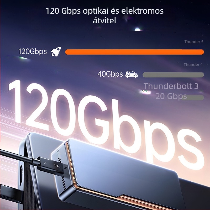 Thunderbolt 5 USB-C–to–USB-C átviteli kábel, 120 Gbps, 240W gyorstöltés, teljes körű Type-C, képernyő-tükrözés, 16K videó