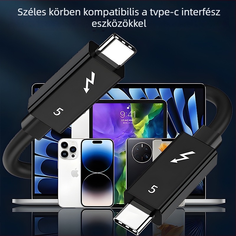 Thunderbolt 5 USB-C–to–USB-C átviteli kábel, 120 Gbps, 240W gyorstöltés, teljes körű Type-C, képernyő-tükrözés, 16K videó