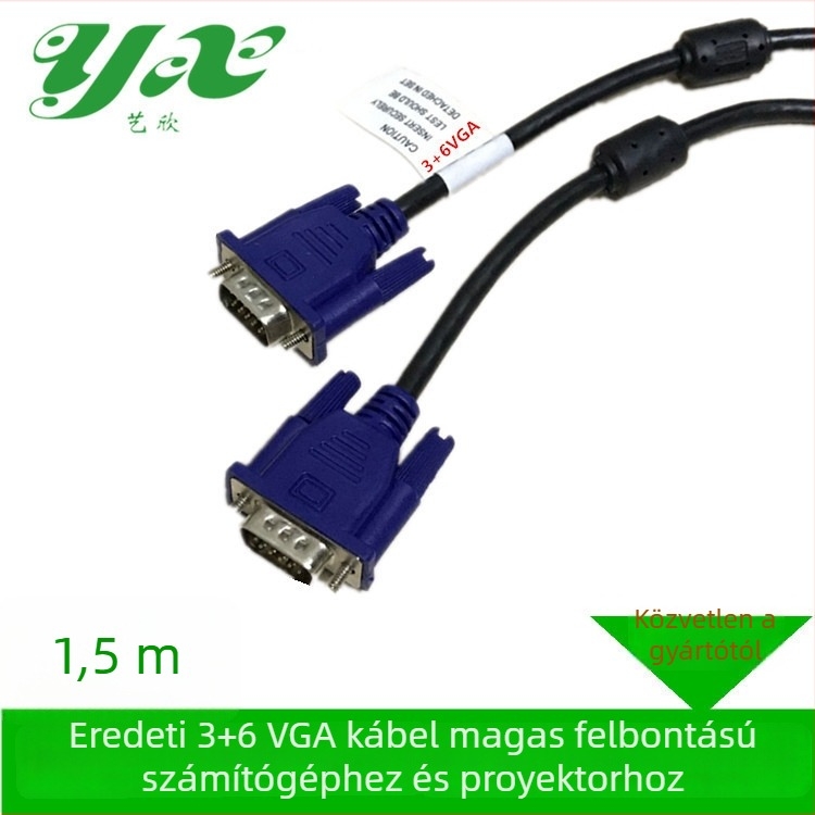 VGA vezeték PC-hez és projektorhoz – Modell 3+6VGA M-M, VGA interfész, adapter, réz és acél vezetékek
