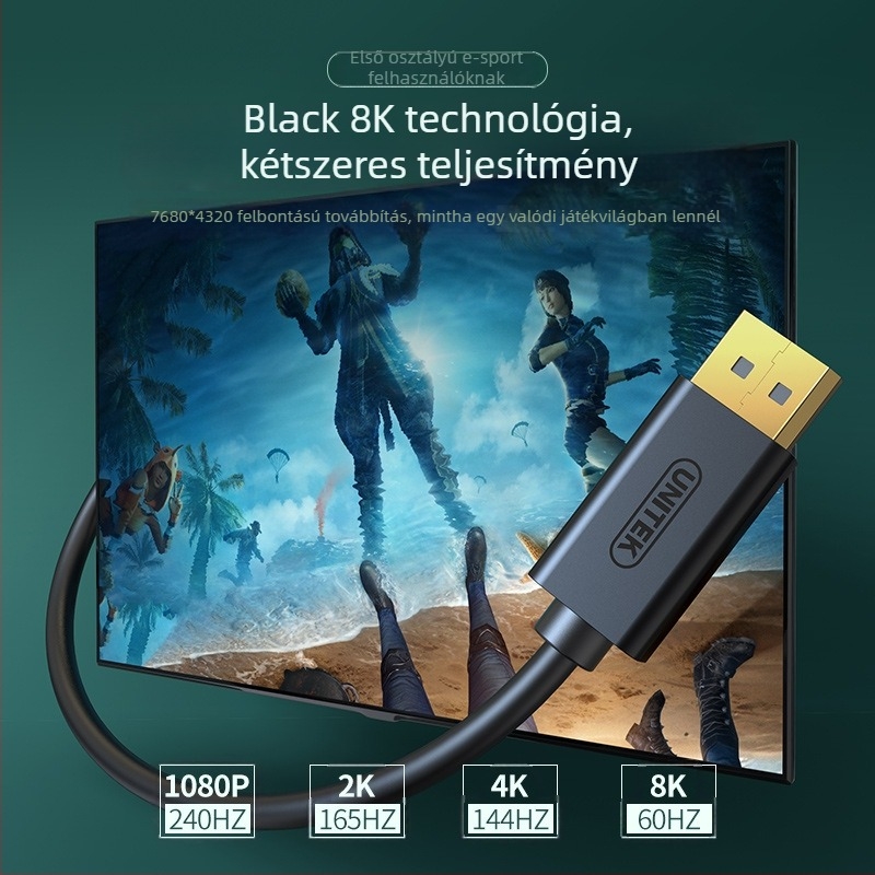 DisplayPort to HDMI átalakító kábel, DP férfi-férfi csatlakozó, aranyozott érintkezők, oxigénmentes réz, DP interfész, játékkonzolokhoz
