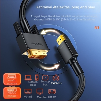 HDMI–DVI kétirányú átalakító kábel, 4K HD, számítógéphez és projektorhoz, DVI–HDMI átalakító
