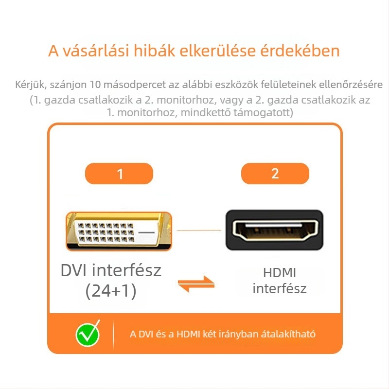 HDMI–DVI kétirányú átalakító kábel, 4K HD, számítógéphez és projektorhoz, DVI–HDMI átalakító