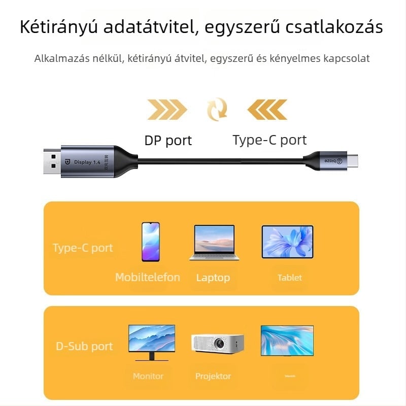 Biaze Hx93 DP–to–Type-C adapter kábel, réz, 1–1.5 m